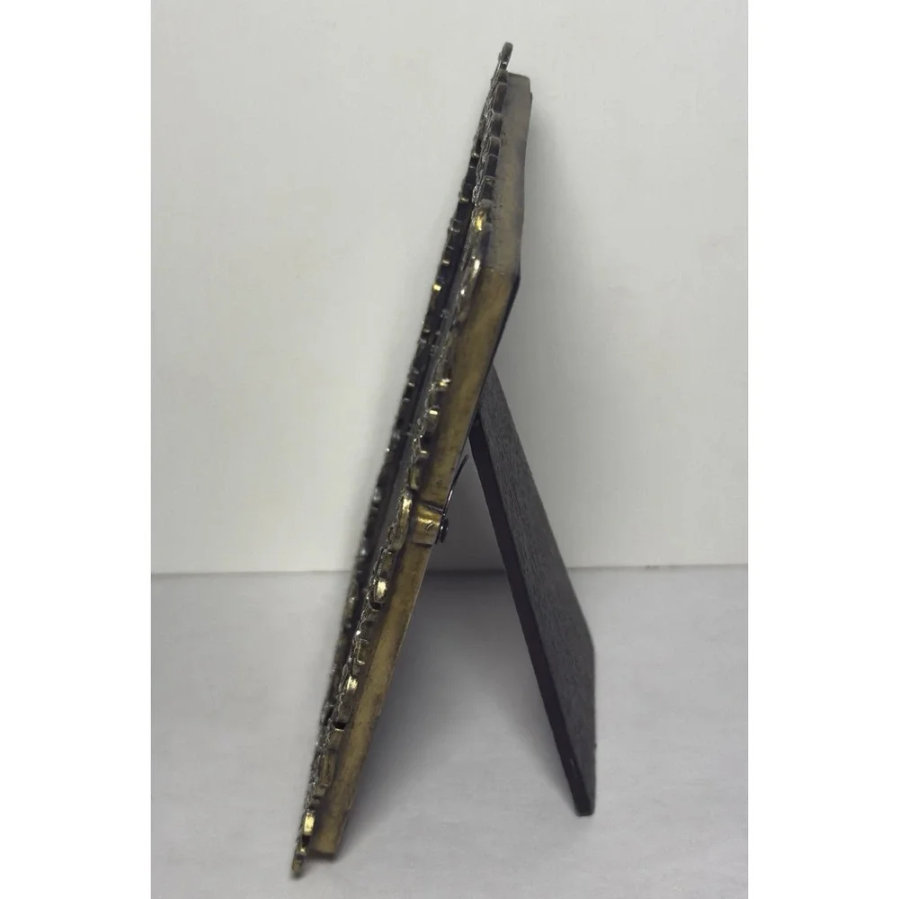 Vtg‎ Crystal Celestial Photo Frame Moon Stars Rhinestones Brass Metal Picture